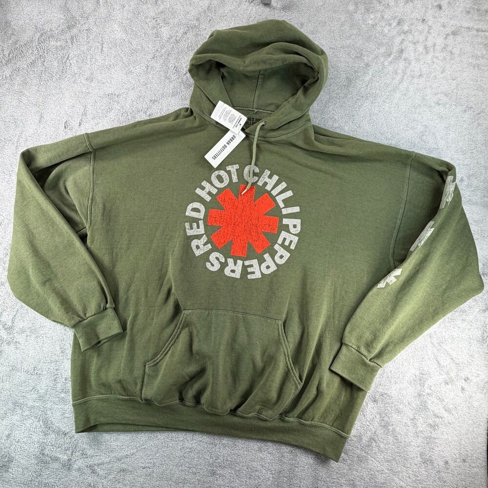 Red Hot Chili Peppers Hoodie S/M Urban Outfitters Olive Green Graphic NWT